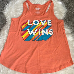 Women’s Love Wins Family Fun Orange racerback Size Small